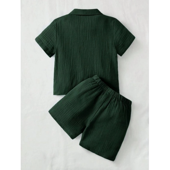 Generic Boy's Popcorn Solid Short Sleeve Shirt And Shorts Set (Green)