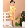 Generic Boy's Twill Cotton Printed Short Sleeve Shirt And Shorts Set (Orange)