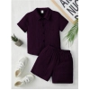 Generic Boy's Popcorn Solid Short Sleeve Shirt And Shorts Set (Wine)