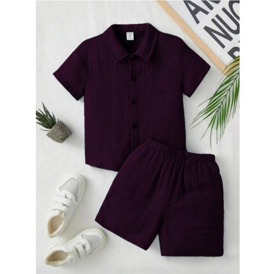 Generic Boy's Popcorn Solid Short Sleeve Shirt And Shorts Set (Wine) Generic Boy's Popcorn Solid Short Sleeve Shirt And Shorts Set (Wine)