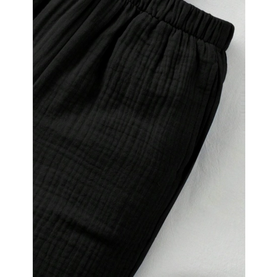 Generic Boy's Popcorn Solid Short Sleeve Shirt And Shorts Set (Black)