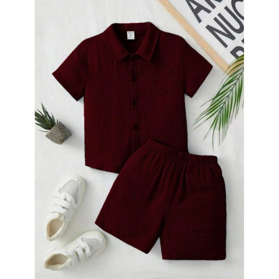 Generic Boy's Popcorn Solid Short Sleeve Shirt And Shorts Set (Maroon) Generic Boy's Popcorn Solid Short Sleeve Shirt And Shorts Set (Maroon)
