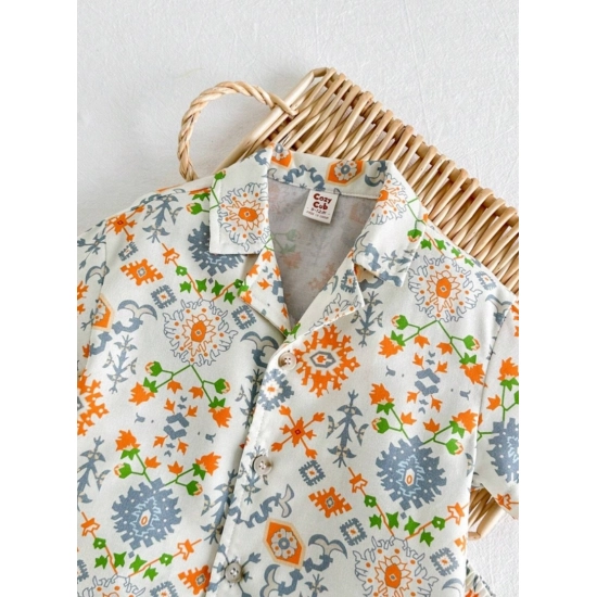 Generic Boy's Twill Cotton Printed Short Sleeve Shirt And Shorts Set (Multicolor)