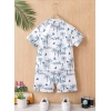 Generic Boy's Twill Cotton Printed Short Sleeve Shirt And Shorts Set (Blue)