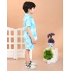Generic Boy's Twill Cotton Printed Short Sleeve Shirt And Shorts Set (Sky Blue)