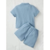 Generic Boy's Popcorn Solid Short Sleeve Shirt And Shorts Set (Sky)