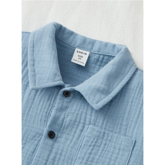 Generic Boy's Popcorn Solid Short Sleeve Shirt And Shorts Set (Sky)