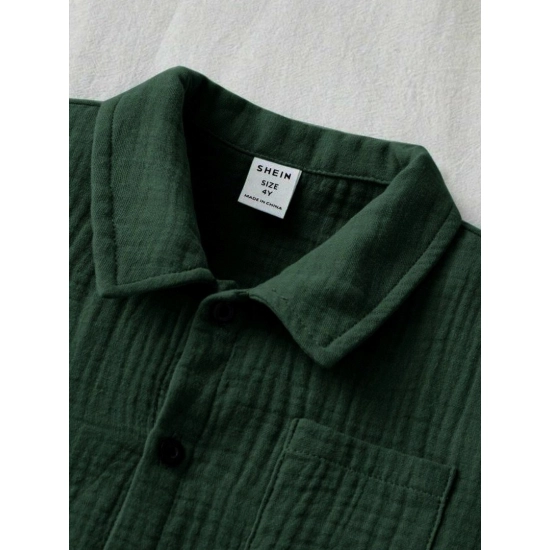 Generic Boy's Popcorn Solid Short Sleeve Shirt And Shorts Set (Green)