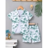 Generic Boy's Twill Cotton Printed Short Sleeve Shirt And Shorts Set (Sky)