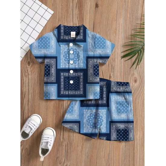 Generic Boy's Twill Cotton Printed Short Sleeve Shirt And Shorts Set (Blue) Generic Boy's Twill Cotton Printed Short Sleeve Shirt And Shorts Set (Blue)
