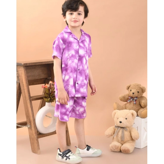 Generic Boy's Twill Cotton Printed Short Sleeve Shirt And Shorts Set (Pink)