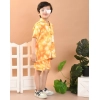 Generic Boy's Twill Cotton Printed Short Sleeve Shirt And Shorts Set (Orange)