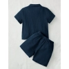 Generic Boy's Popcorn Solid Short Sleeve Shirt And Shorts Set (Navy)