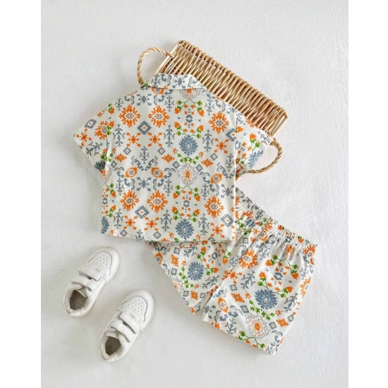 Generic Boy's Twill Cotton Printed Short Sleeve Shirt And Shorts Set (Multicolor)