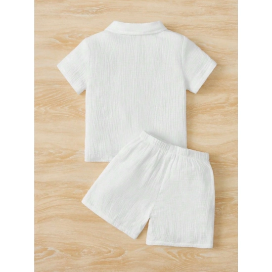 Generic Boy's Popcorn Solid Short Sleeve Shirt And Shorts Set (White) Generic Boy's Popcorn Solid Short Sleeve Shirt And Shorts Set (White)