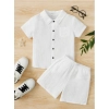 Generic Boy's Popcorn Solid Short Sleeve Shirt And Shorts Set (White)