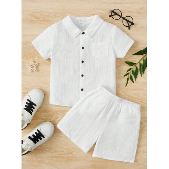 Generic Boy's Popcorn Solid Short Sleeve Shirt And Shorts Set (White) Generic Boy's Popcorn Solid Short Sleeve Shirt And Shorts Set (White)