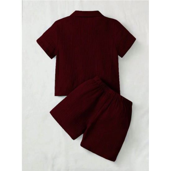 Generic Boy's Popcorn Solid Short Sleeve Shirt And Shorts Set (Maroon) Generic Boy's Popcorn Solid Short Sleeve Shirt And Shorts Set (Maroon)