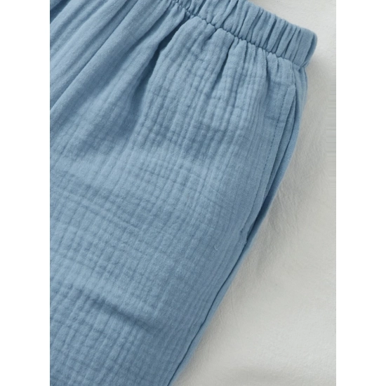 Generic Boy's Popcorn Solid Short Sleeve Shirt And Shorts Set (Sky)