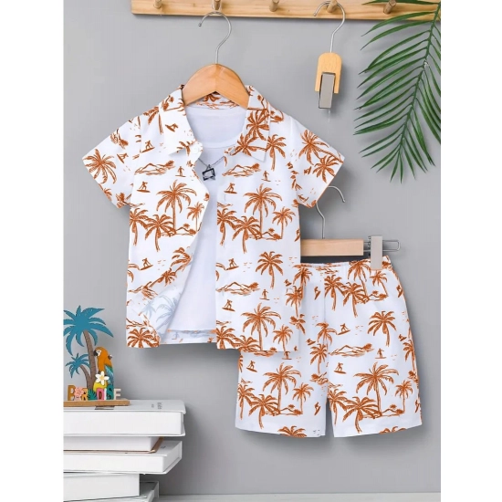Generic Boy's Twill Cotton Printed Short Sleeve Shirt And Shorts Set (Brown) Generic Boy's Twill Cotton Printed Short Sleeve Shirt And Shorts Set (Brown)