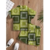 Generic Boy's Twill Cotton Printed Short Sleeve Shirt And Shorts Set (Green)