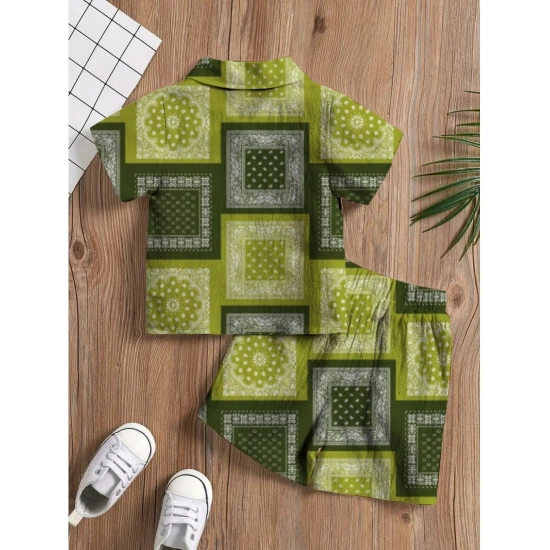 Generic Boy's Twill Cotton Printed Short Sleeve Shirt And Shorts Set (Green) Generic Boy's Twill Cotton Printed Short Sleeve Shirt And Shorts Set (Green)