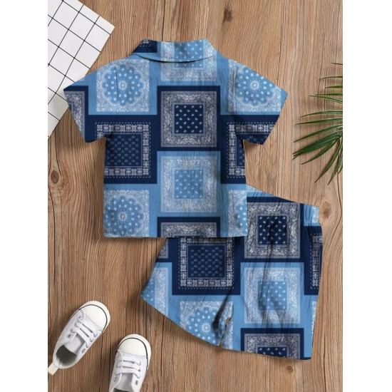 Generic Boy's Twill Cotton Printed Short Sleeve Shirt And Shorts Set (Blue) Generic Boy's Twill Cotton Printed Short Sleeve Shirt And Shorts Set (Blue)