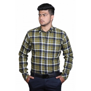 Generic Men's Cotton Lycra Full Sleeve Checked Casual Shirt (Green)