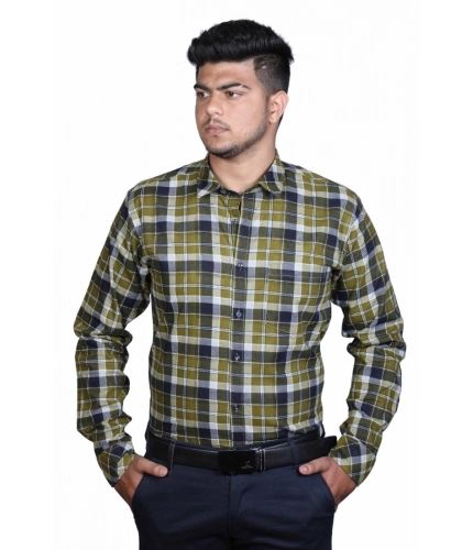 Generic Men's Cotton Lycra Full Sleeve Checked Casual Shirt (Green)