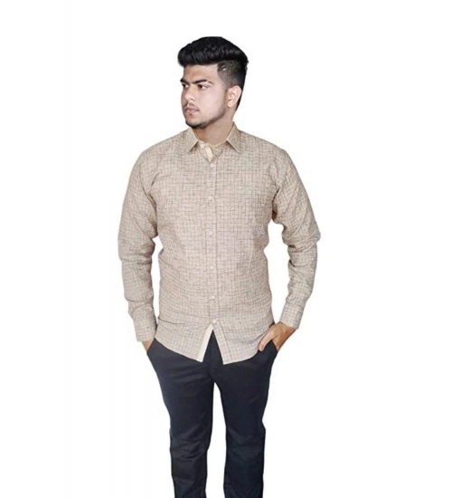 Generic Men's Cotton Lycra Full Sleeve Checked Casual Shirt (Brown )