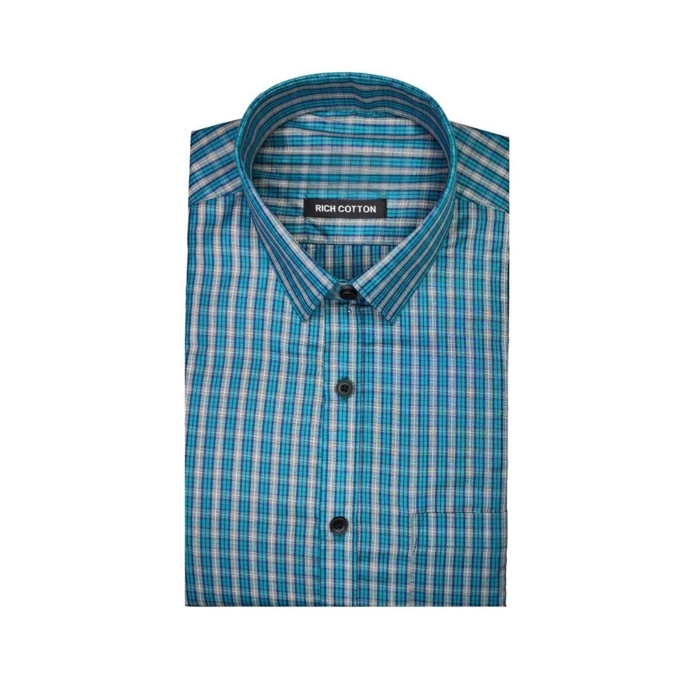 Generic Men's Cotton Lycra Full Sleeve Checked Casual Shirt (Sky Blue) Generic Men's Cotton Lycra Full Sleeve Checked Casual Shirt (Sky Blue)