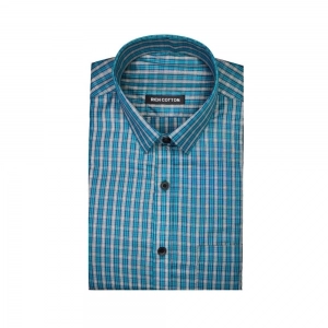 Generic Men's Cotton Lycra Full Sleeve Checked Casual Shirt (Sky Blue)