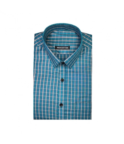 Generic Men's Cotton Lycra Full Sleeve Checked Casual Shirt (Sky Blue)