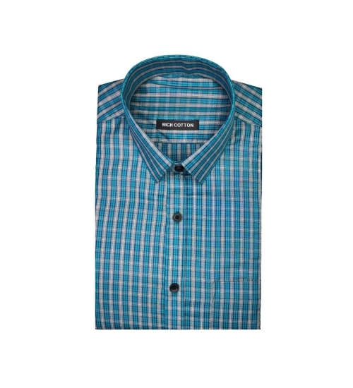 Generic Men's Cotton Lycra Full Sleeve Checked Casual Shirt (Sky Blue)