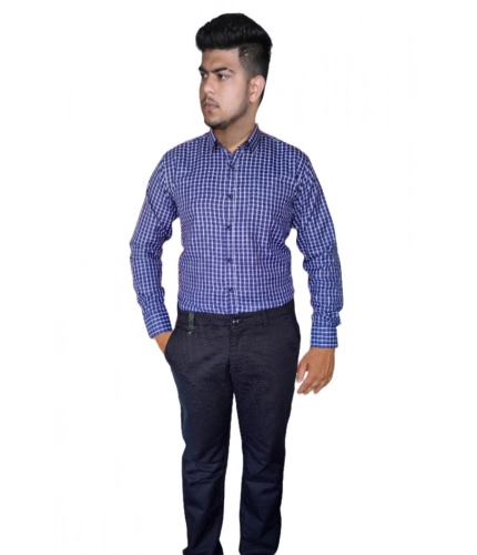 Generic Men's Cotton Lycra Full Sleeve Checked Casual Shirt (Purple)