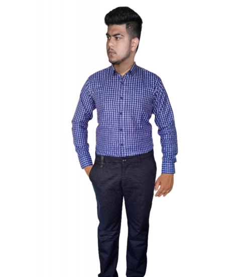 Generic Men's Cotton Lycra Full Sleeve Checked Casual Shirt (Purple)