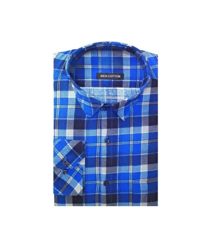 Generic Men's Cotton Lycra Full Sleeve Checked Casual Shirt (Blue)