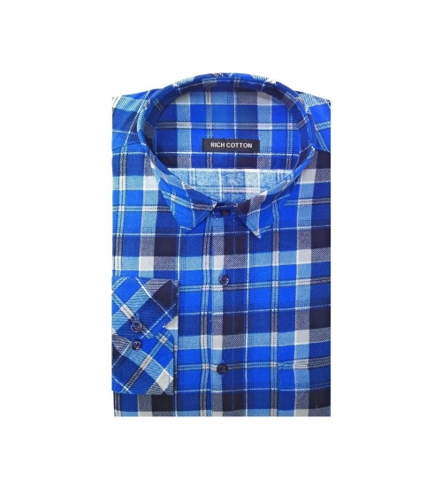 Generic Men's Cotton Lycra Full Sleeve Checked Casual Shirt (Blue)