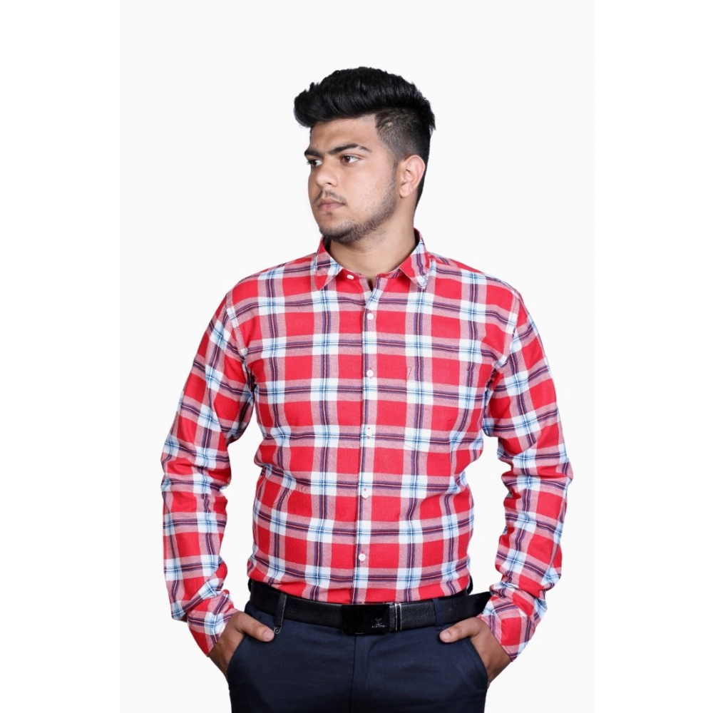 Generic Men's Cotton Lycra Full Sleeve Checked Casual Shirt (Red White) Generic Men's Cotton Lycra Full Sleeve Checked Casual Shirt (Red White)