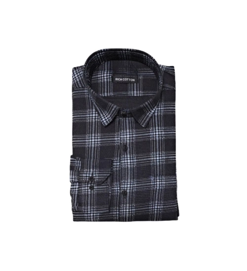 Generic Men's Cotton Lycra Full Sleeve Checked Casual Shirt (Black)
