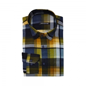 Generic Men's Cotton Lycra Full Sleeve Checked Casual Shirt (Yellow)