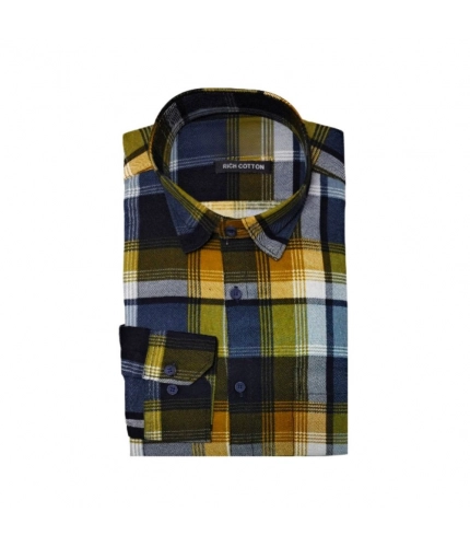 Generic Men's Cotton Lycra Full Sleeve Checked Casual Shirt (Yellow)