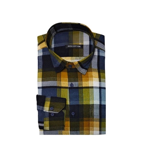 Generic Men's Cotton Lycra Full Sleeve Checked Casual Shirt (Yellow)
