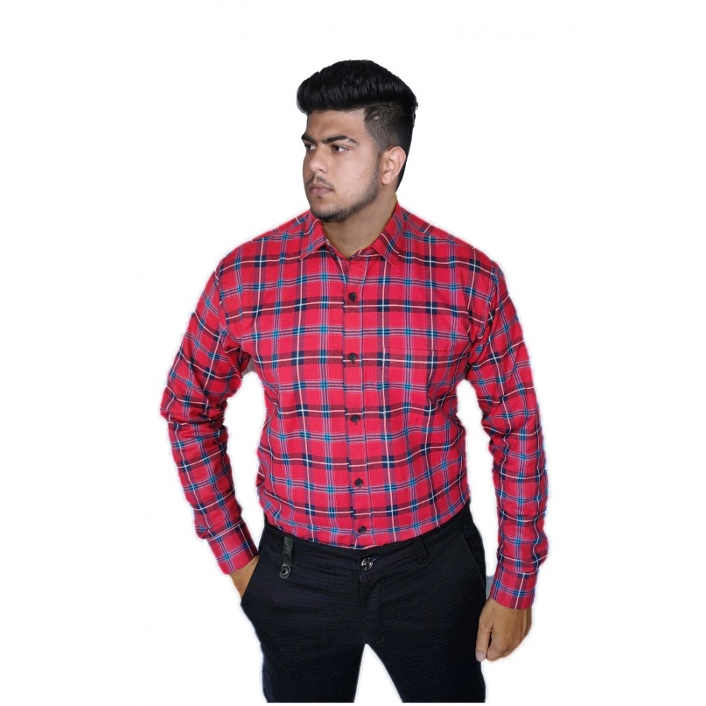 Generic Men's Cotton Lycra Full Sleeve Checked Casual Shirt (Red ) Generic Men's Cotton Lycra Full Sleeve Checked Casual Shirt (Red )