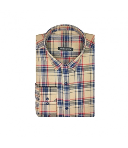 Generic Men's Cotton Lycra Full Sleeve Checked Casual Shirt (Brown)