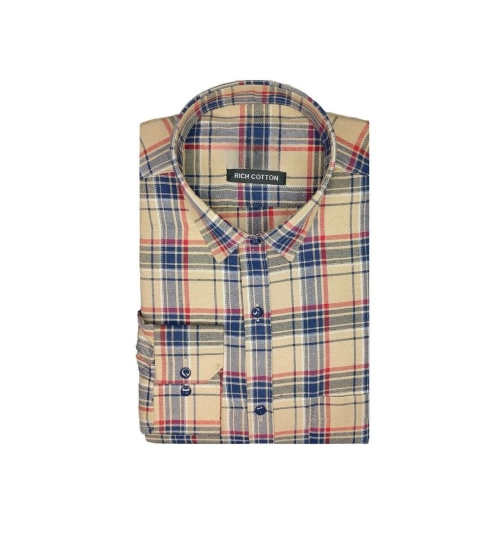Generic Men's Cotton Lycra Full Sleeve Checked Casual Shirt (Brown)