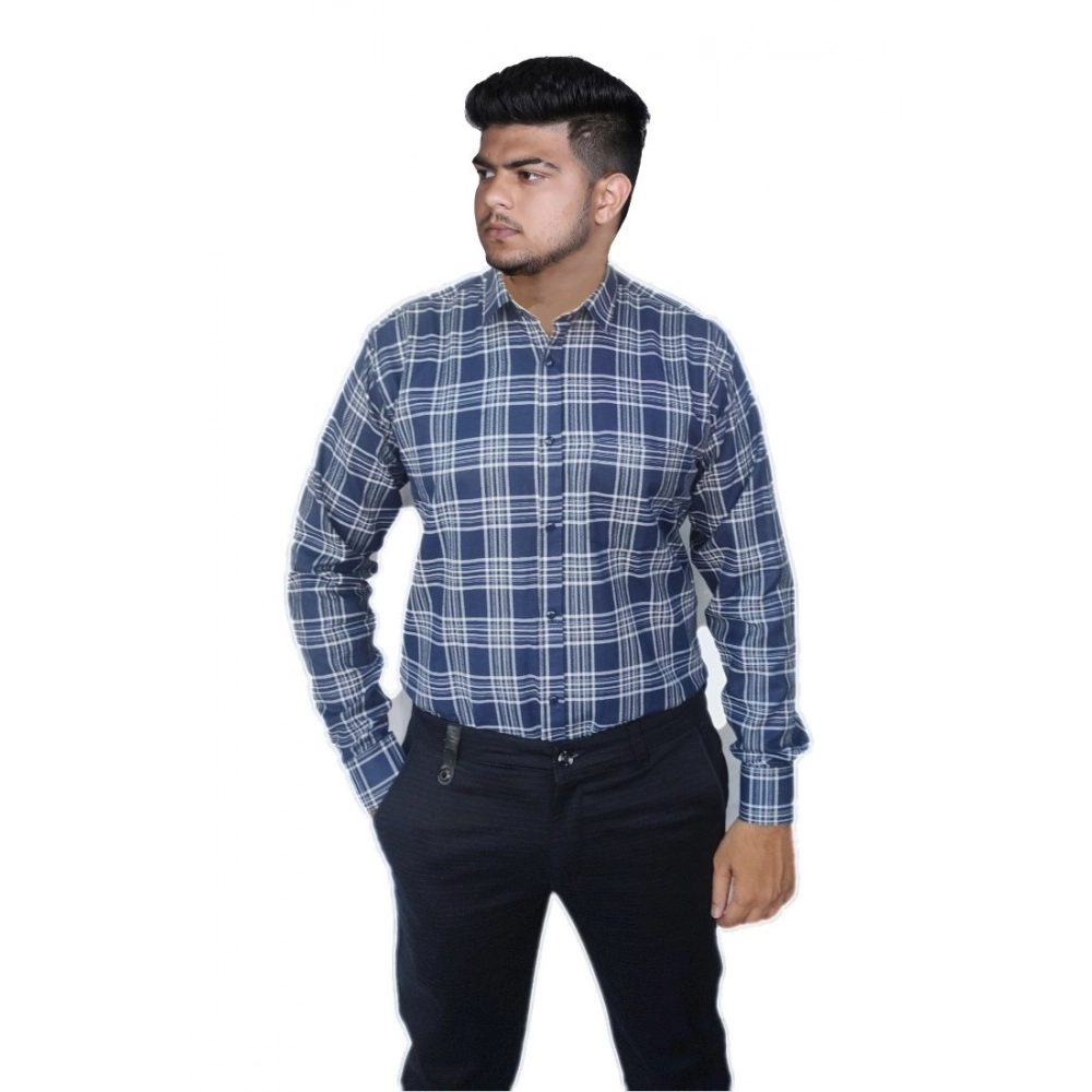 Generic Men's Cotton Lycra Full Sleeve Checked Casual Shirt (Navy Blue) Generic Men's Cotton Lycra Full Sleeve Checked Casual Shirt (Navy Blue)
