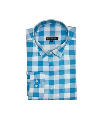 Generic Men's Cotton Lycra Full Sleeve Checked Casual Shirt (Blue White)