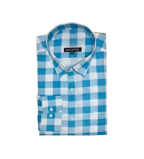 Generic Men's Cotton Lycra Full Sleeve Checked Casual Shirt (Blue White)
