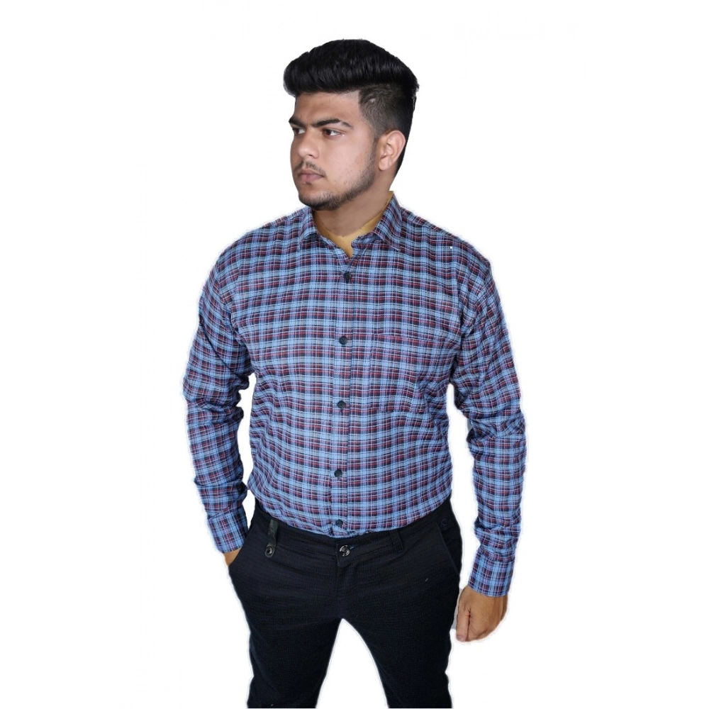Generic Men's Cotton Lycra Full Sleeve Checked Casual Shirt (Purple) Generic Men's Cotton Lycra Full Sleeve Checked Casual Shirt (Purple)